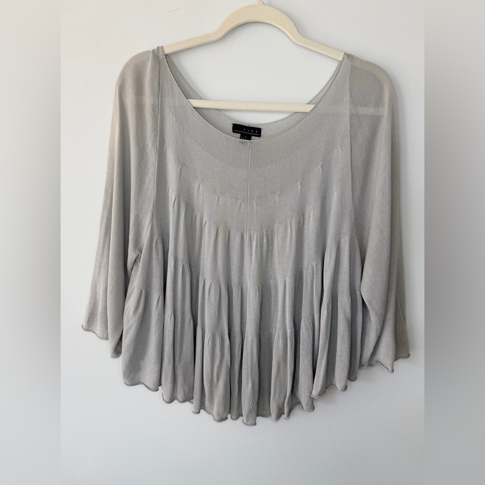 LINE Flowy Mesh Blouse β Grey β Size S β Elegant Draped Top